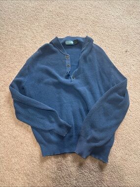 Vintage Men's Blue Henley Knit Sweater